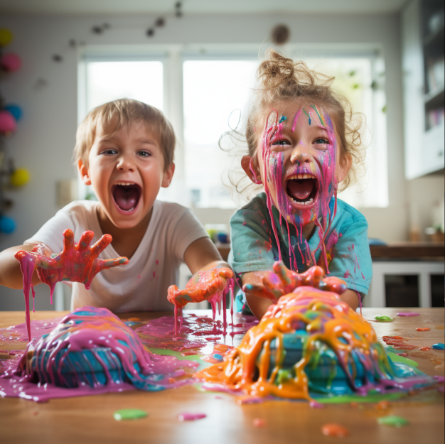 Children having fun with slime